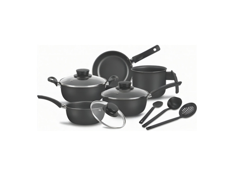 Conjunto De Panelas 8 Peças Preto Inclui Caçarolas Frigideiras E Tampas