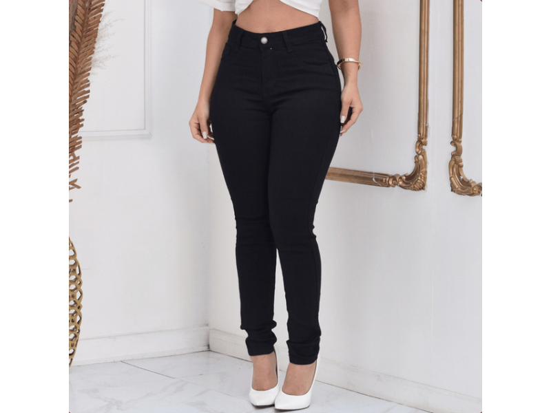Calça Preta Jeans Feminina Skinny Cós Alto Levanta Bumbum
